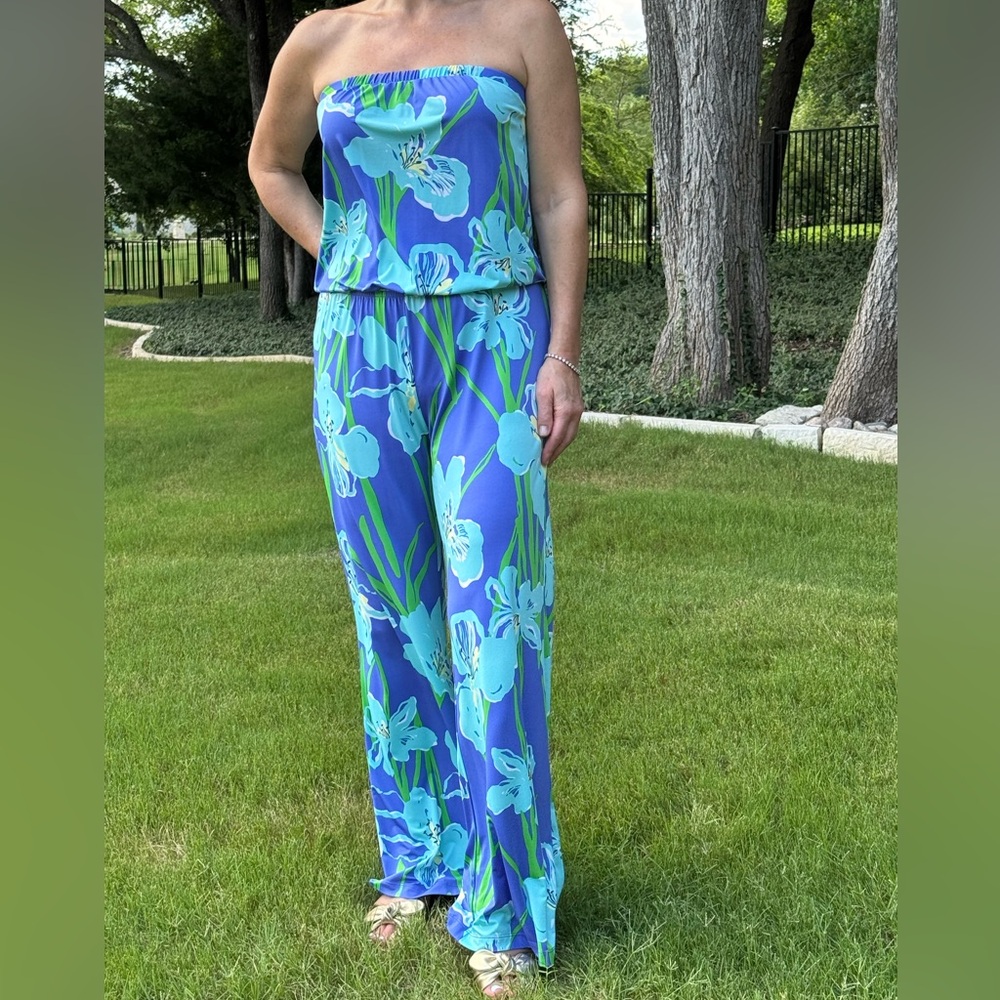 Lilly Pulitzer Blue and Green Floral Jumpsuit